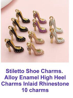 Stiletto Shoe Charms. 10 charms. Alloy Enamel High Heel Charms Inlaid Rhinestone